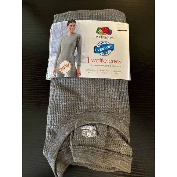 Fruit of the Loom Womans Waffle Eversoft Crew Thermal Gray Shirt Size XL NWT - Picture 1 of 6